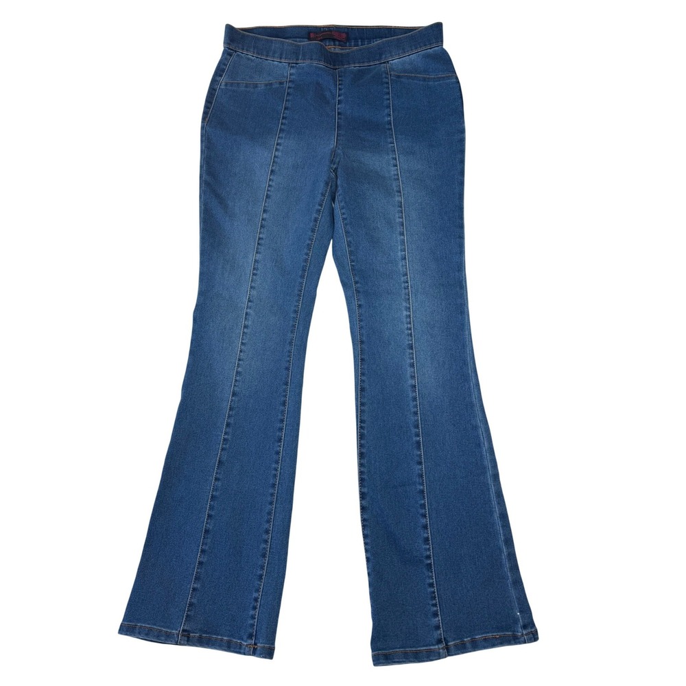 Boho Y2K Style Flare Jeans Blue Pull On High Rise No‎ Boundaries Large Retro